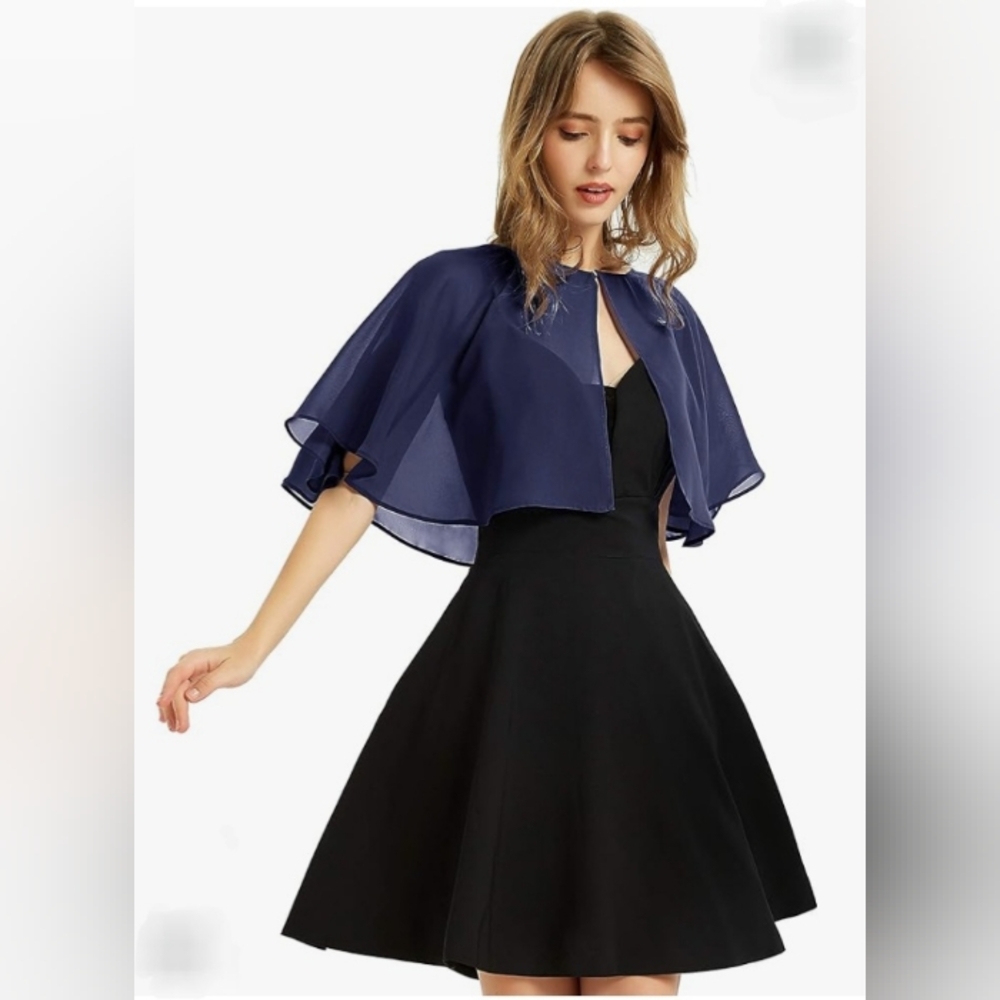 NWOT Navy Blue Chiffon Cape